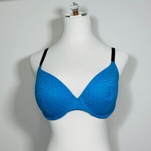 Victoria’s Secret PINK Push-Up Bra 34DD Leopard Jacquard Blue & Black